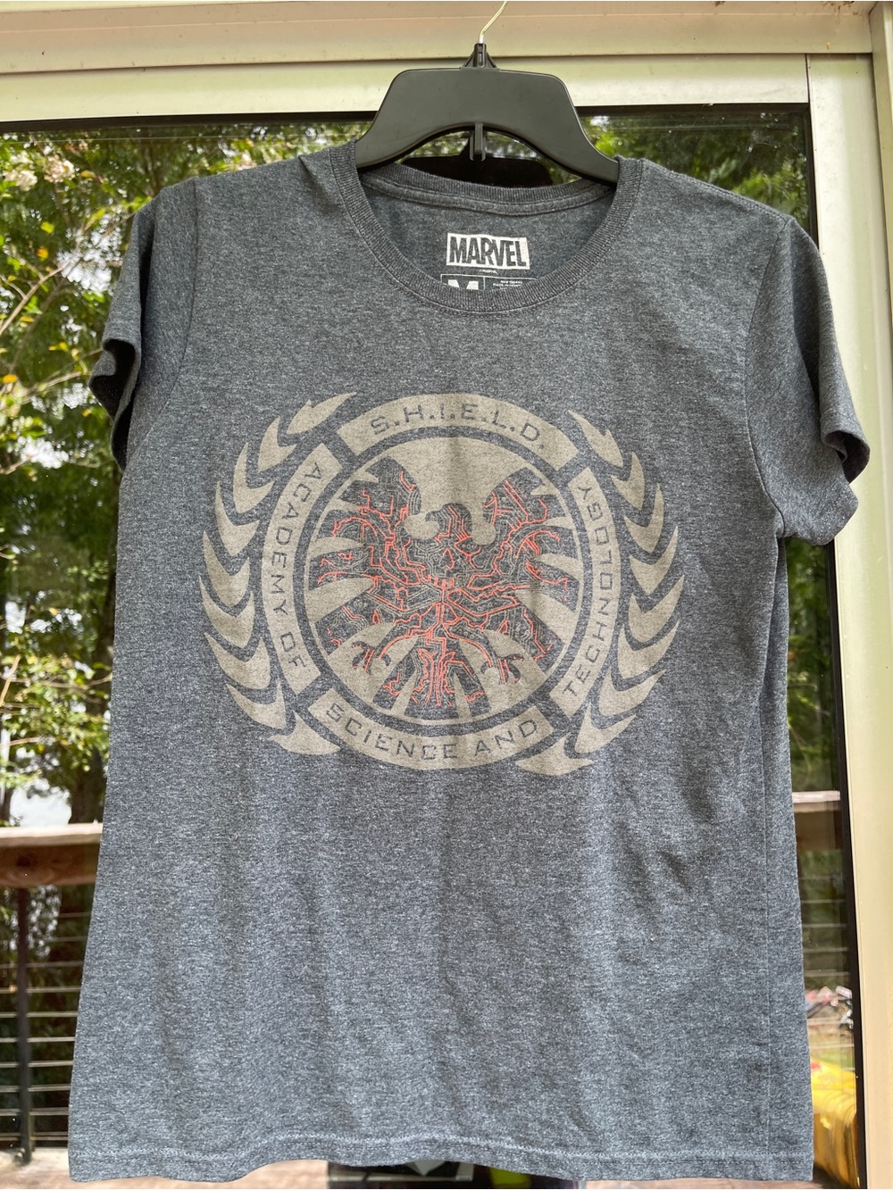 Marvel Grey Tee with Red Circuit Shield Graphic